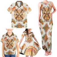 Native American Headdress and Tomahawk Family Matching Tank Maxi Dress and Hawaiian Shirt with 1492 Symbolic Date Traditional Feather Motif Indigenous Heritage - Wonder Print Shop