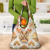 Native American Headdress and Tomahawk Grocery Bag with 1492 Symbolic Date Traditional Feather Motif Indigenous Heritage - Wonder Print Shop