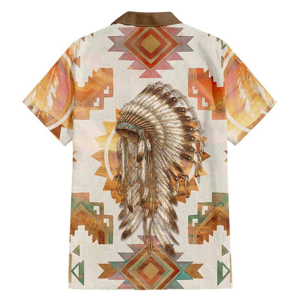Native American Headdress and Tomahawk Hawaiian Shirt with 1492 Symbolic Date Traditional Feather Motif Indigenous Heritage - Wonder Print Shop
