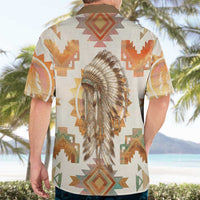 Native American Headdress and Tomahawk Hawaiian Shirt with 1492 Symbolic Date Traditional Feather Motif Indigenous Heritage - Wonder Print Shop