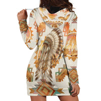 Native American Headdress and Tomahawk Hoodie Dress with 1492 Symbolic Date Traditional Feather Motif Indigenous Heritage - Wonder Print Shop
