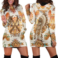 Native American Headdress and Tomahawk Hoodie Dress with 1492 Symbolic Date Traditional Feather Motif Indigenous Heritage - Wonder Print Shop