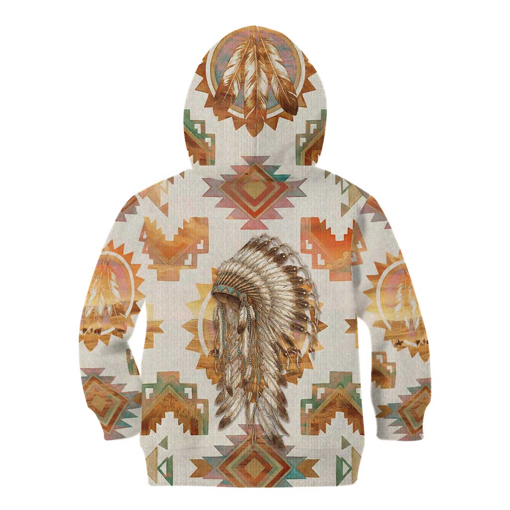 Native American Headdress and Tomahawk Kid Hoodie with 1492 Symbolic Date Traditional Feather Motif Indigenous Heritage - Wonder Print Shop