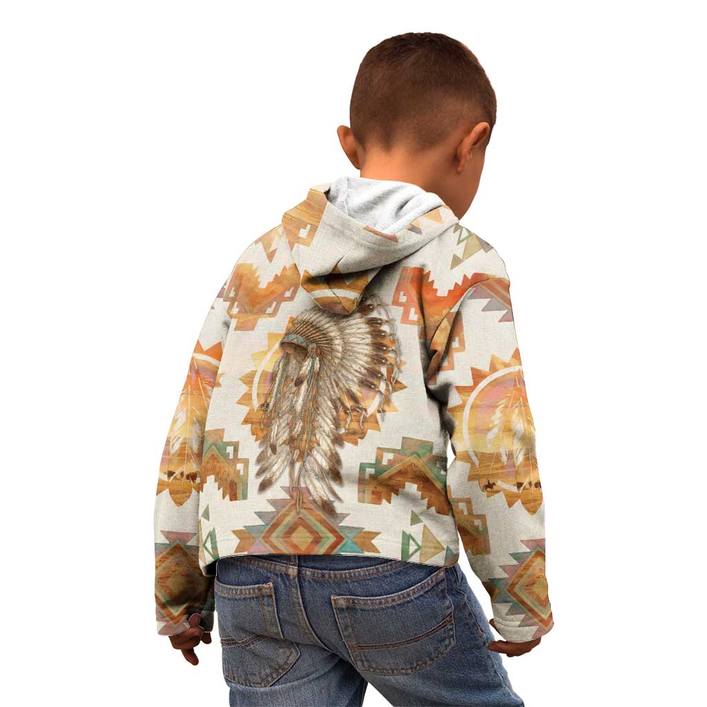 Native American Headdress and Tomahawk Kid Hoodie with 1492 Symbolic Date Traditional Feather Motif Indigenous Heritage - Wonder Print Shop