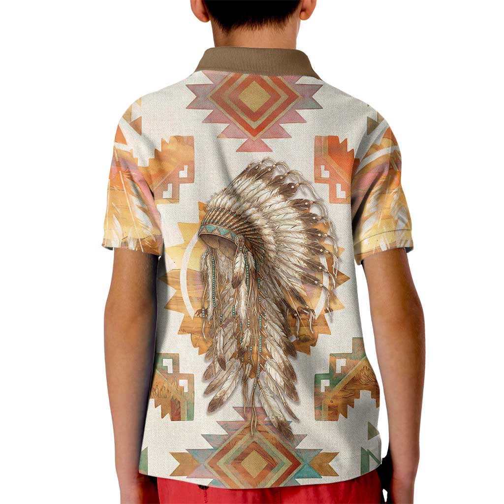 Native American Headdress and Tomahawk Kid Polo Shirt with 1492 Symbolic Date Traditional Feather Motif Indigenous Heritage - Wonder Print Shop