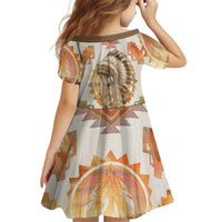 Native American Headdress and Tomahawk Kid Short Sleeve Dress with 1492 Symbolic Date Traditional Feather Motif Indigenous Heritage - Wonder Print Shop