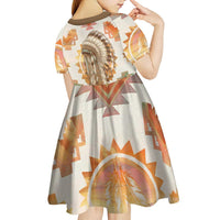 Native American Headdress and Tomahawk Kid Short Sleeve Dress with 1492 Symbolic Date Traditional Feather Motif Indigenous Heritage - Wonder Print Shop