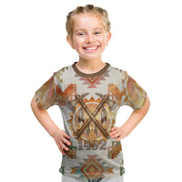 Native American Headdress and Tomahawk Kid T Shirt with 1492 Symbolic Date Traditional Feather Motif Indigenous Heritage - Wonder Print Shop