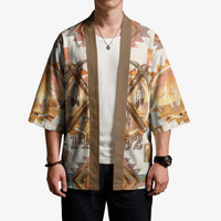 Native American Headdress and Tomahawk Kimono with 1492 Symbolic Date Traditional Feather Motif Indigenous Heritage - Wonder Print Shop