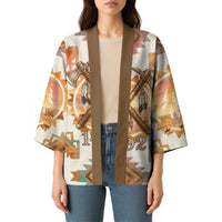 Native American Headdress and Tomahawk Kimono with 1492 Symbolic Date Traditional Feather Motif Indigenous Heritage - Wonder Print Shop