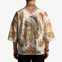 Native American Headdress and Tomahawk Kimono with 1492 Symbolic Date Traditional Feather Motif Indigenous Heritage - Wonder Print Shop