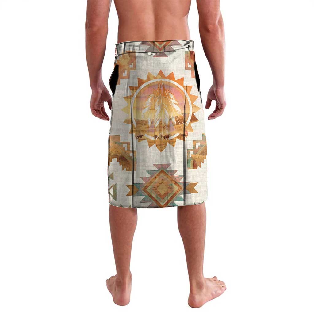 Native American Headdress and Tomahawk Lavalava with 1492 Symbolic Date Traditional Feather Motif Indigenous Heritage - Wonder Print Shop