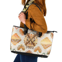 Native American Headdress and Tomahawk Leather Tote Bag with 1492 Symbolic Date Traditional Feather Motif Indigenous Heritage - Wonder Print Shop