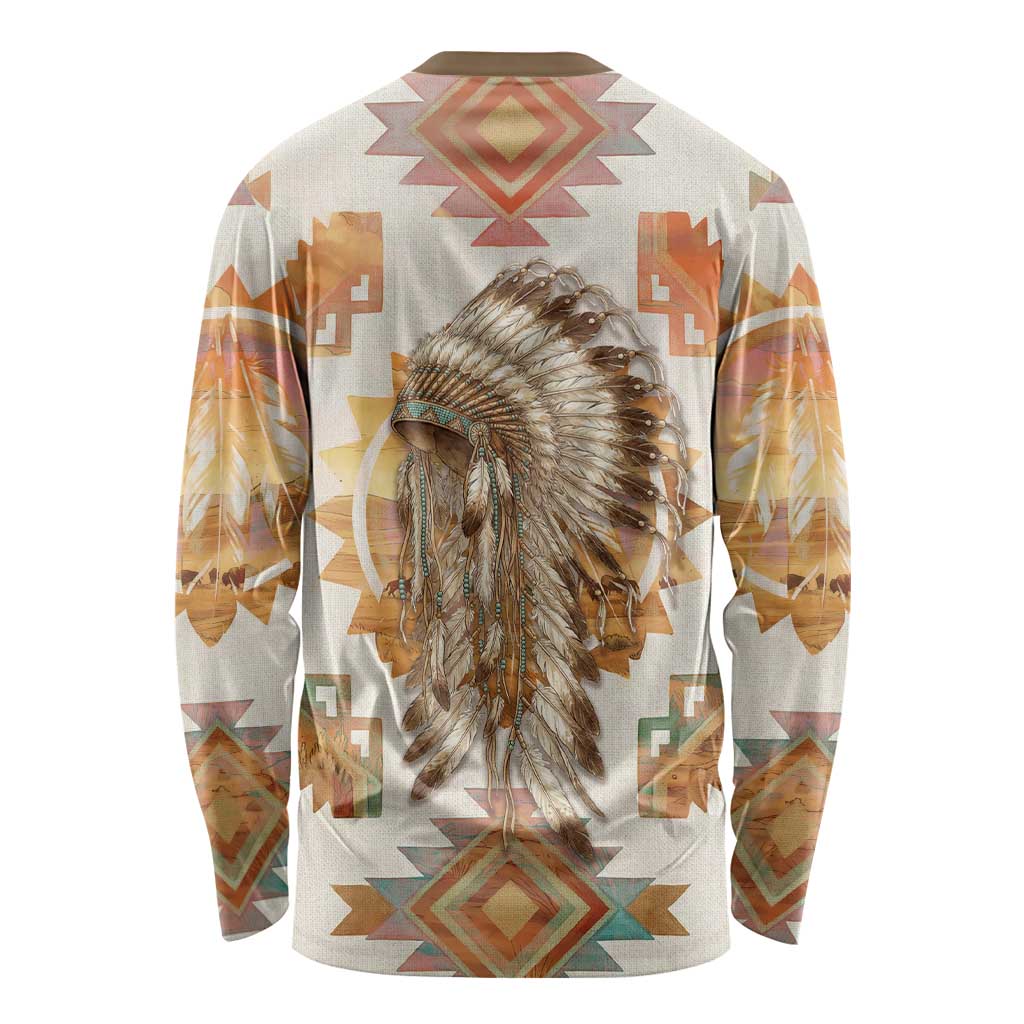 Native American Headdress and Tomahawk Long Sleeve Shirt with 1492 Symbolic Date Traditional Feather Motif Indigenous Heritage - Wonder Print Shop