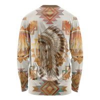 Native American Headdress and Tomahawk Long Sleeve Shirt with 1492 Symbolic Date Traditional Feather Motif Indigenous Heritage - Wonder Print Shop