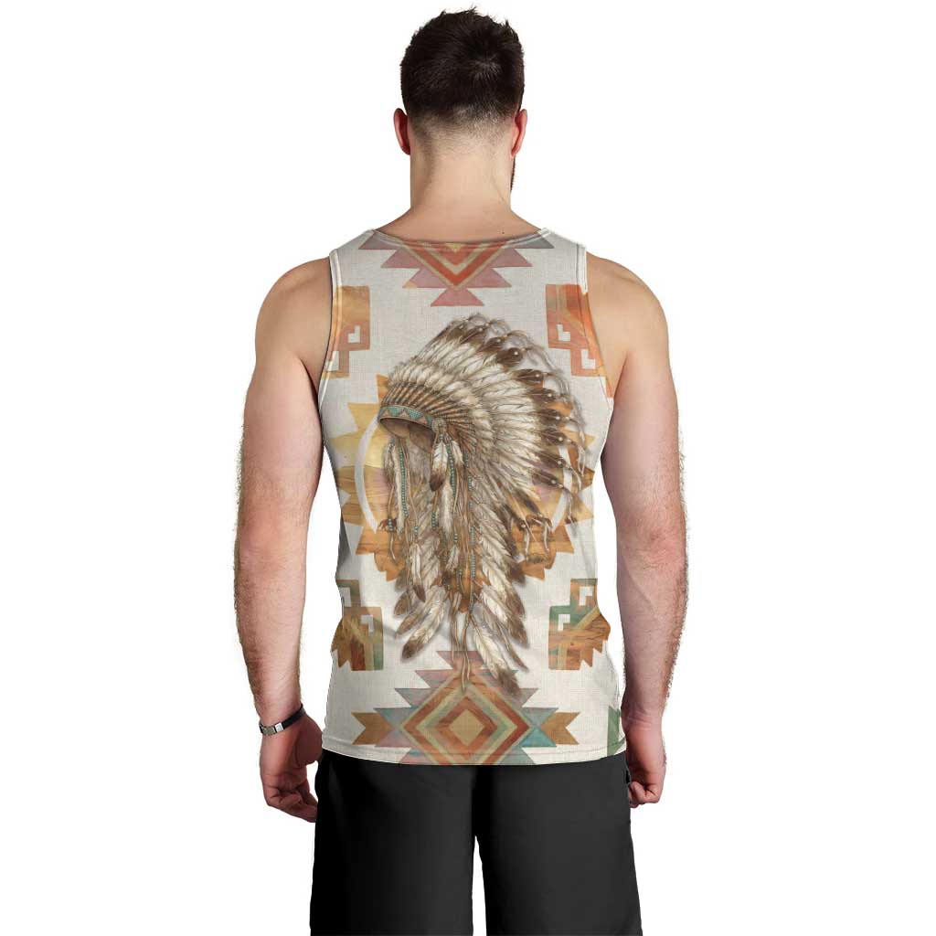 Native American Headdress and Tomahawk Men Tank Top with 1492 Symbolic Date Traditional Feather Motif Indigenous Heritage - Wonder Print Shop