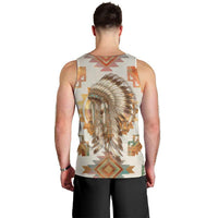 Native American Headdress and Tomahawk Men Tank Top with 1492 Symbolic Date Traditional Feather Motif Indigenous Heritage - Wonder Print Shop