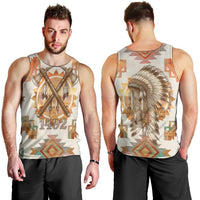 Native American Headdress and Tomahawk Men Tank Top with 1492 Symbolic Date Traditional Feather Motif Indigenous Heritage - Wonder Print Shop
