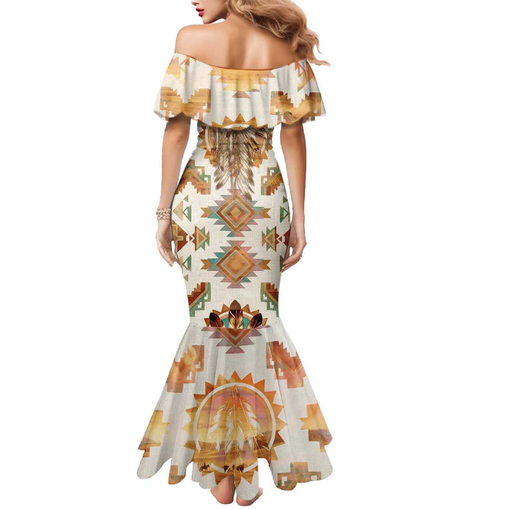 Native American Headdress and Tomahawk Mermaid Dress with 1492 Symbolic Date Traditional Feather Motif Indigenous Heritage - Wonder Print Shop