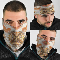 Native American Headdress and Tomahawk Neck Gaiter with 1492 Symbolic Date Traditional Feather Motif Indigenous Heritage - Wonder Print Shop