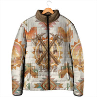 Native American Headdress and Tomahawk Padded Jacket with 1492 Symbolic Date Traditional Feather Motif Indigenous Heritage - Wonder Print Shop