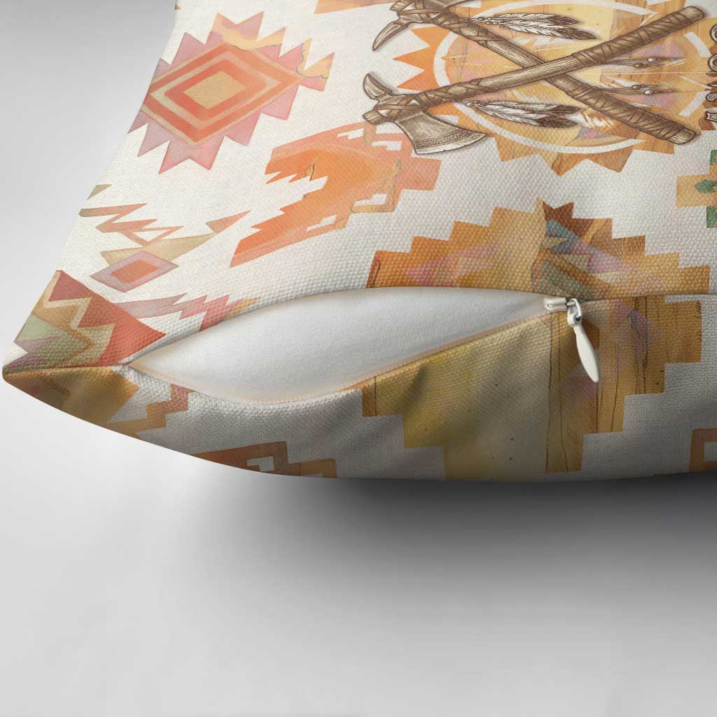 Native American Headdress and Tomahawk Pillow Cover with 1492 Symbolic Date Traditional Feather Motif Indigenous Heritage - Wonder Print Shop