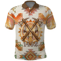 Native American Headdress and Tomahawk Polo Shirt with 1492 Symbolic Date Traditional Feather Motif Indigenous Heritage - Wonder Print Shop