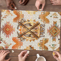 Native American Headdress and Tomahawk Puzzle with 1492 Symbolic Date Traditional Feather Motif Indigenous Heritage - Wonder Print Shop
