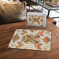 Native American Headdress and Tomahawk Puzzle with 1492 Symbolic Date Traditional Feather Motif Indigenous Heritage - Wonder Print Shop
