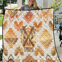 Native American Headdress and Tomahawk Quilt with 1492 Symbolic Date Traditional Feather Motif Indigenous Heritage - Wonder Print Shop