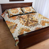 Native American Headdress and Tomahawk Quilt Bed Set with 1492 Symbolic Date Traditional Feather Motif Indigenous Heritage - Wonder Print Shop