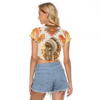 Native American Headdress and Tomahawk Raglan Cropped T Shirt with 1492 Symbolic Date Traditional Feather Motif Indigenous Heritage - Wonder Print Shop