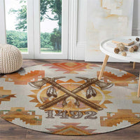 Native American Headdress and Tomahawk Round Carpet with 1492 Symbolic Date Traditional Feather Motif Indigenous Heritage - Wonder Print Shop
