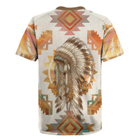 Native American Headdress and Tomahawk Rugby Jersey with 1492 Symbolic Date Traditional Feather Motif Indigenous Heritage - Wonder Print Shop