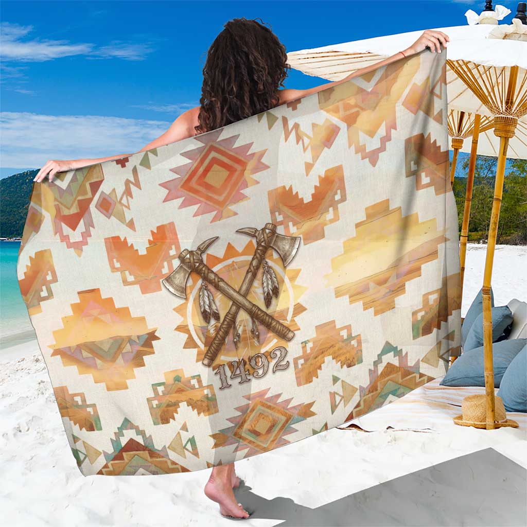 Native American Headdress and Tomahawk Sarong with 1492 Symbolic Date Traditional Feather Motif Indigenous Heritage - Wonder Print Shop