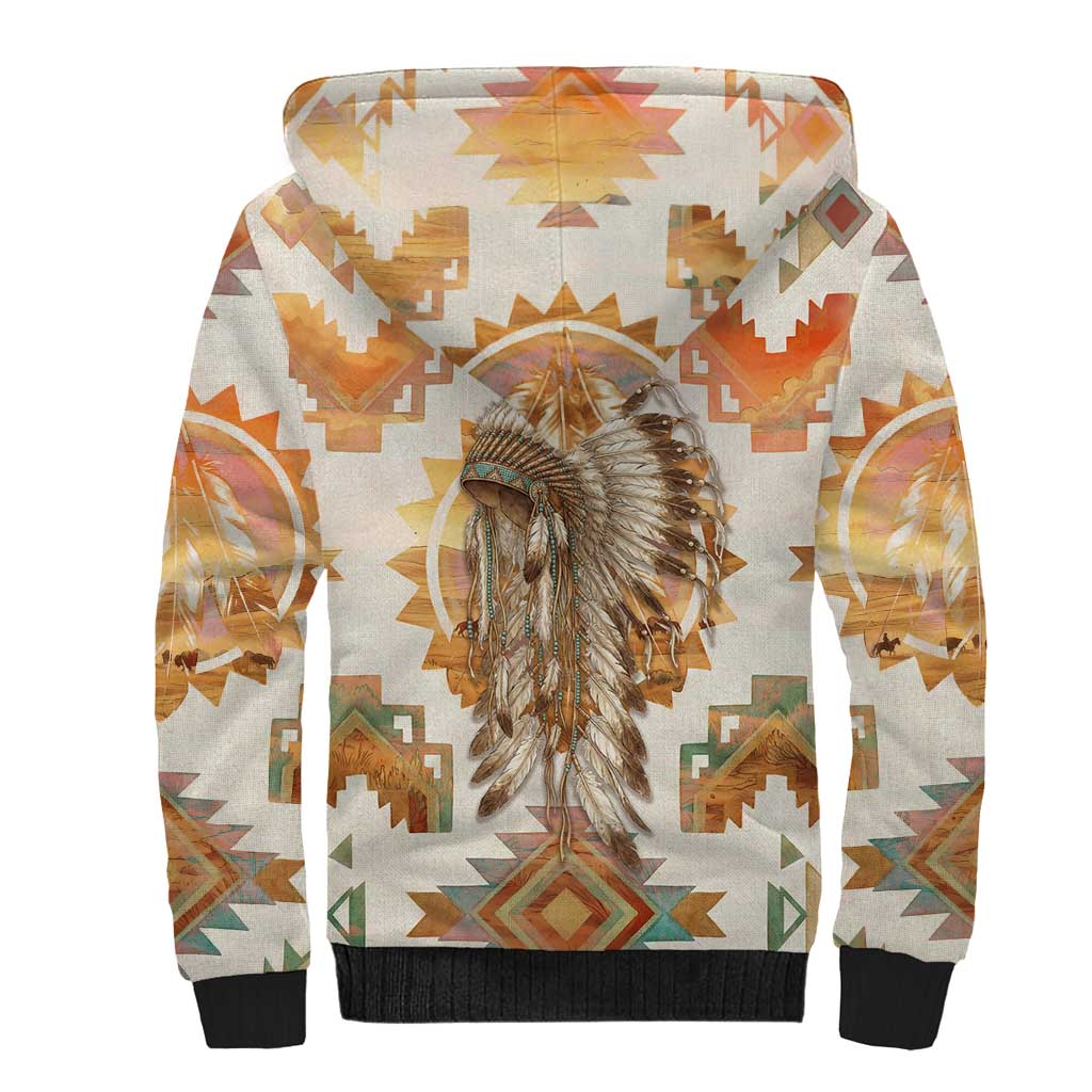 Native American Headdress and Tomahawk Sherpa Hoodie with 1492 Symbolic Date Traditional Feather Motif Indigenous Heritage - Wonder Print Shop