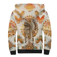 Native American Headdress and Tomahawk Sherpa Hoodie with 1492 Symbolic Date Traditional Feather Motif Indigenous Heritage - Wonder Print Shop