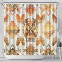 Native American Headdress and Tomahawk Shower Curtain with 1492 Symbolic Date Traditional Feather Motif Indigenous Heritage - Wonder Print Shop