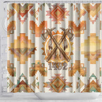 Native American Headdress and Tomahawk Shower Curtain with 1492 Symbolic Date Traditional Feather Motif Indigenous Heritage - Wonder Print Shop