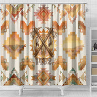 Native American Headdress and Tomahawk Shower Curtain with 1492 Symbolic Date Traditional Feather Motif Indigenous Heritage - Wonder Print Shop