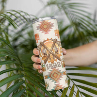 Native American Headdress and Tomahawk Skinny Tumbler with 1492 Symbolic Date Traditional Feather Motif Indigenous Heritage - Wonder Print Shop