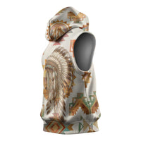 Native American Headdress and Tomahawk Sleeveless Hoodie with 1492 Symbolic Date Traditional Feather Motif Indigenous Heritage - Wonder Print Shop