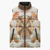 Native American Headdress and Tomahawk Sleeveless Puffer Jacket with 1492 Symbolic Date Traditional Feather Motif Indigenous Heritage - Wonder Print Shop