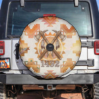 Native American Headdress and Tomahawk Spare Tire Cover with 1492 Symbolic Date Traditional Feather Motif Indigenous Heritage - Wonder Print Shop