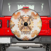 Native American Headdress and Tomahawk Spare Tire Cover with 1492 Symbolic Date Traditional Feather Motif Indigenous Heritage - Wonder Print Shop