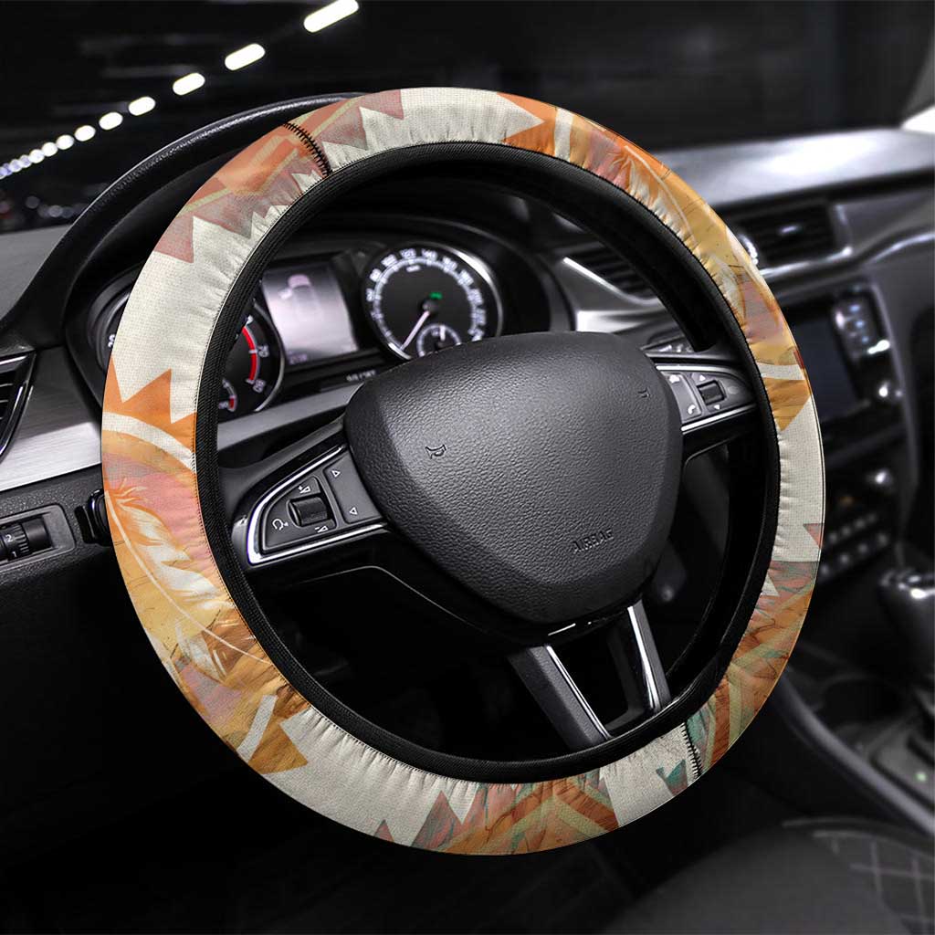 Native American Headdress and Tomahawk Steering Wheel Cover with 1492 Symbolic Date Traditional Feather Motif Indigenous Heritage - Wonder Print Shop
