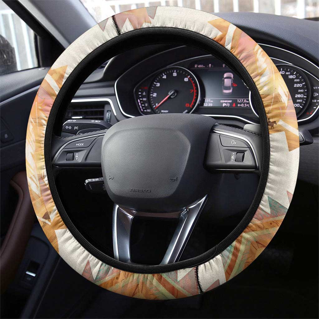 Native American Headdress and Tomahawk Steering Wheel Cover with 1492 Symbolic Date Traditional Feather Motif Indigenous Heritage - Wonder Print Shop