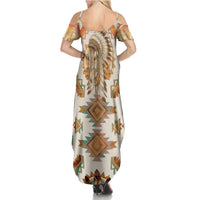 Native American Headdress and Tomahawk Summer Maxi Dress with 1492 Symbolic Date Traditional Feather Motif Indigenous Heritage - Wonder Print Shop