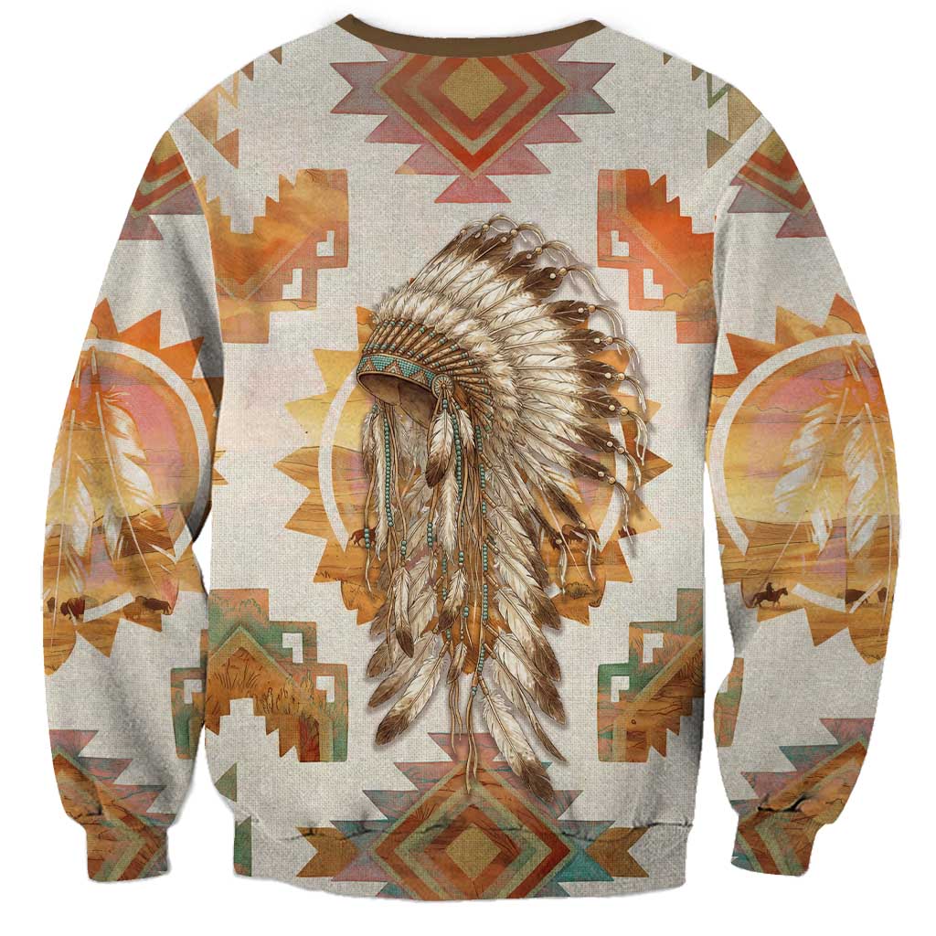 Native American Headdress and Tomahawk Sweatshirt with 1492 Symbolic Date Traditional Feather Motif Indigenous Heritage - Wonder Print Shop
