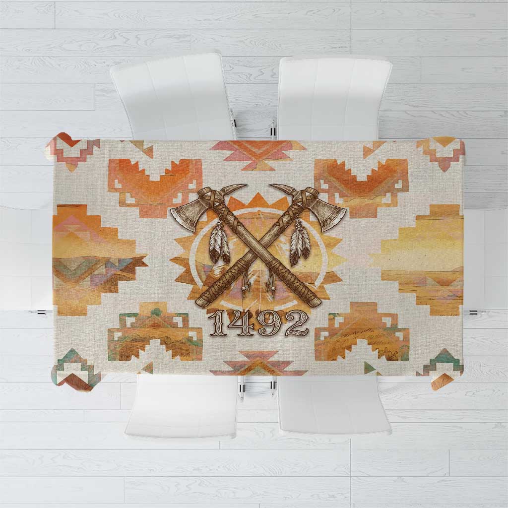 Native American Headdress and Tomahawk Tablecloth with 1492 Symbolic Date Traditional Feather Motif Indigenous Heritage - Wonder Print Shop